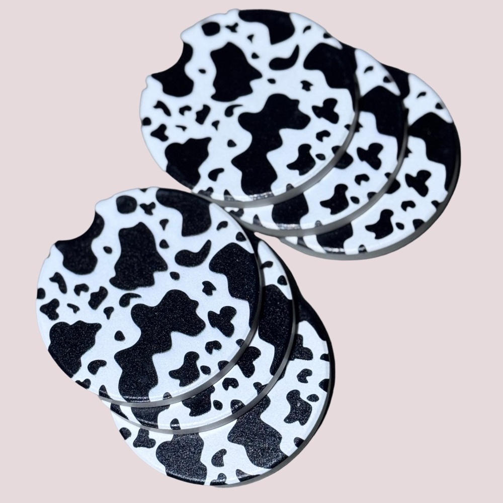NWT 3 Pairs Cow‎ Print Car Coasters